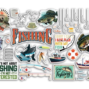 A4 Sticker Sheet Fishing Vinyl Stickers - Fish Fisherman Men Women Kids Sport Hobbies Hobby Travel Scrapbooking Journal Decor Gift #81270