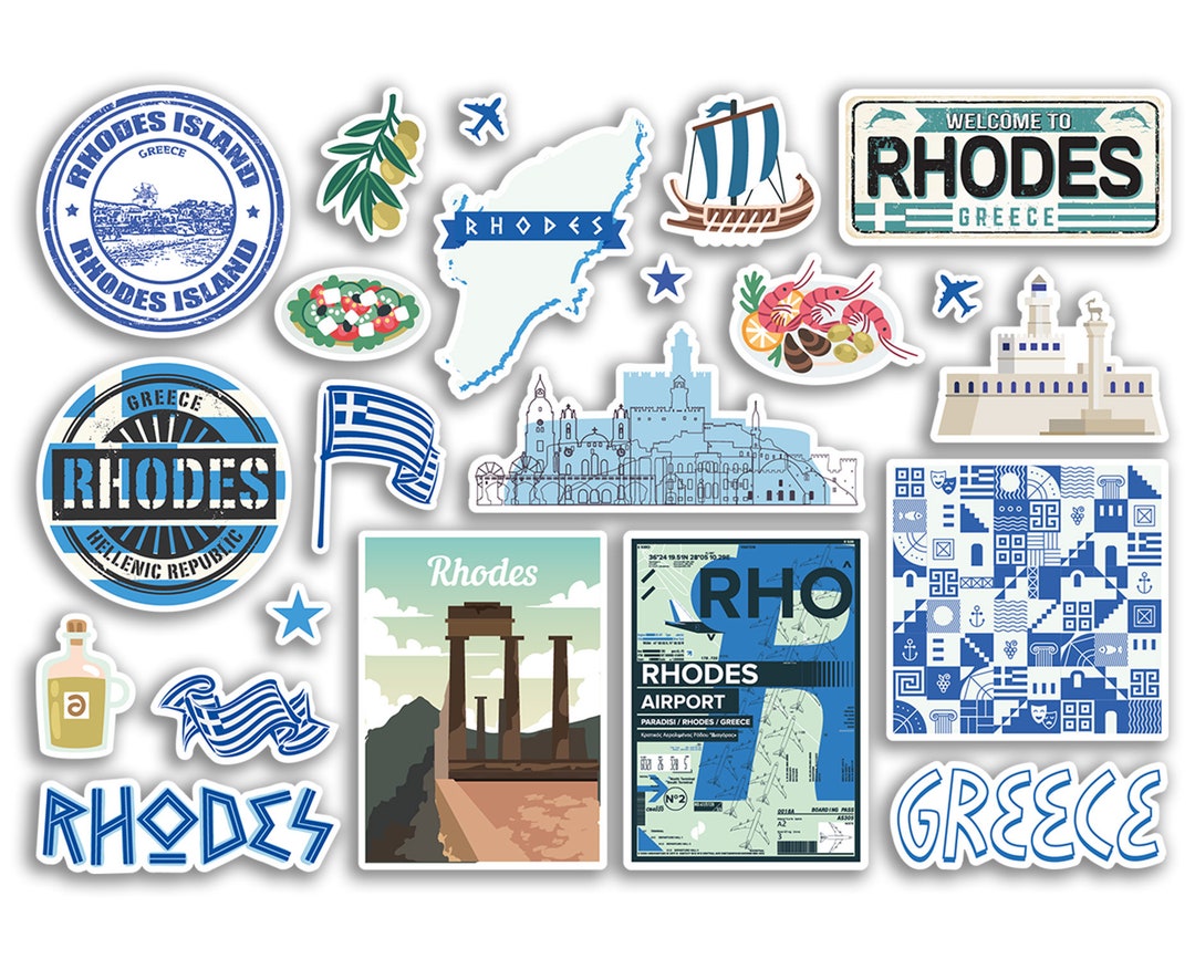 A5 Sticker Sheet Rhodes Landmarks Vinyl Stickers - Greece Greek Beach ...