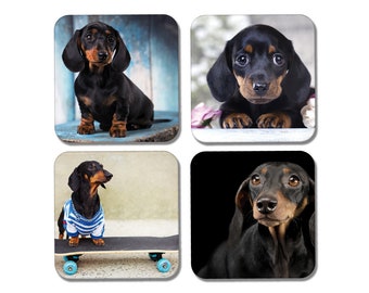 4 x Square Dachshund Coasters - Sausage Dog Animal Pets Drinks Living Room Bedroom Coaster Bar Kitchen New Home House Warming Gift #77893