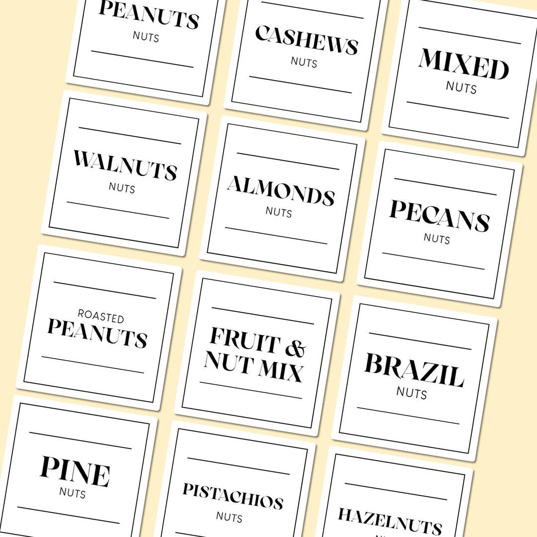 12 Modern Nuts Labels Vinyl Stickers - Dry Food Pantry Kitchen Home ...
