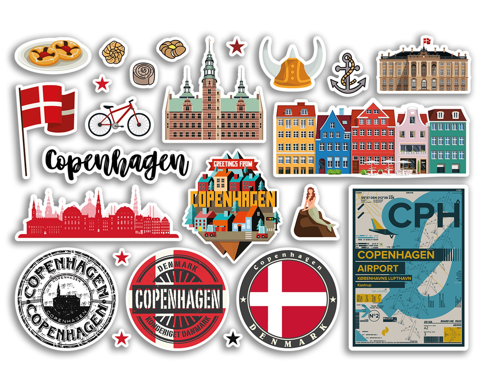 Adesivo Vinile Bandiera Danimarca Copenaghen 10x10 Cm, Per Laptop, Auto, Valigia, Bagagliaio, Adesivo Decorativo Resistente Esterni #9496
