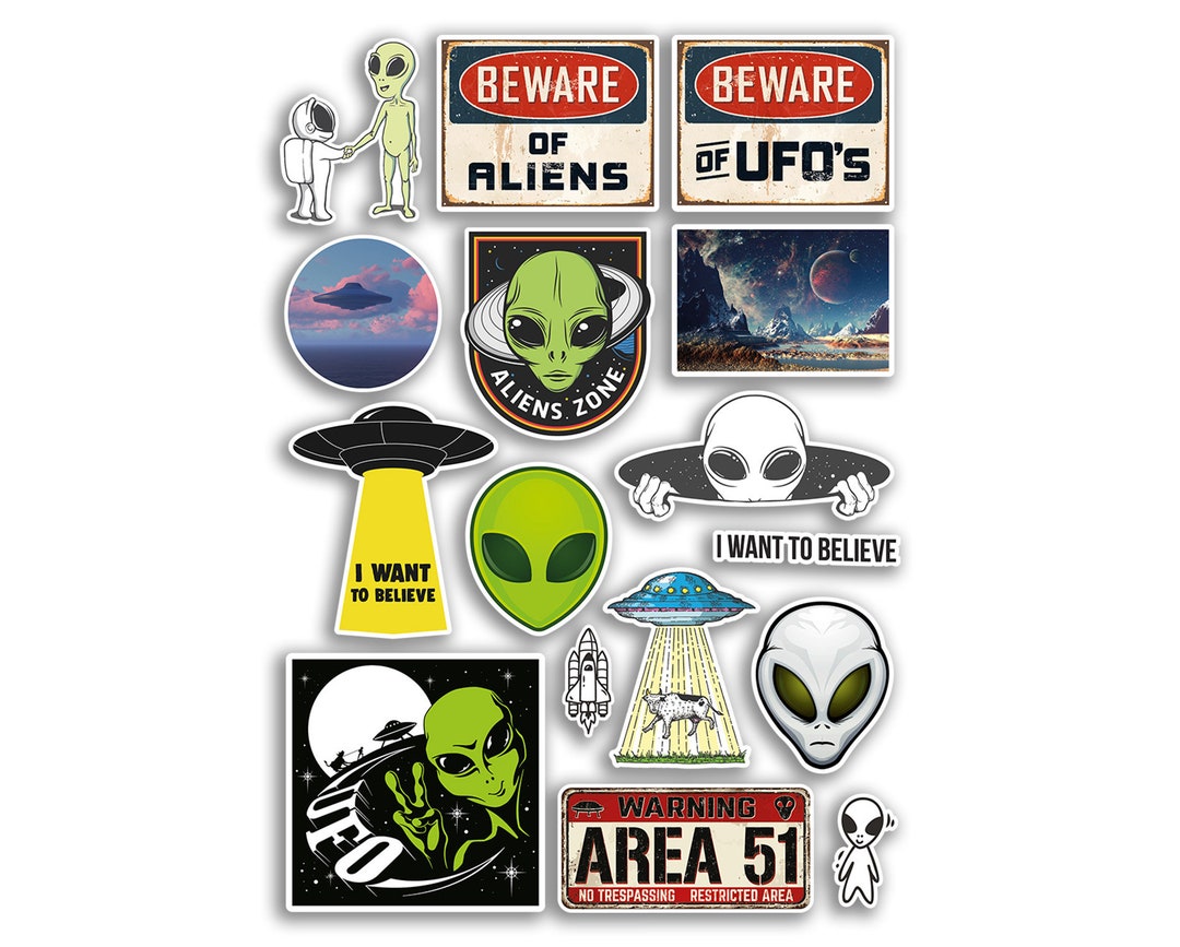 A4 Sticker Sheet Alien Vinyl Stickers UFO Fun Believe Extra-terrestrial ...