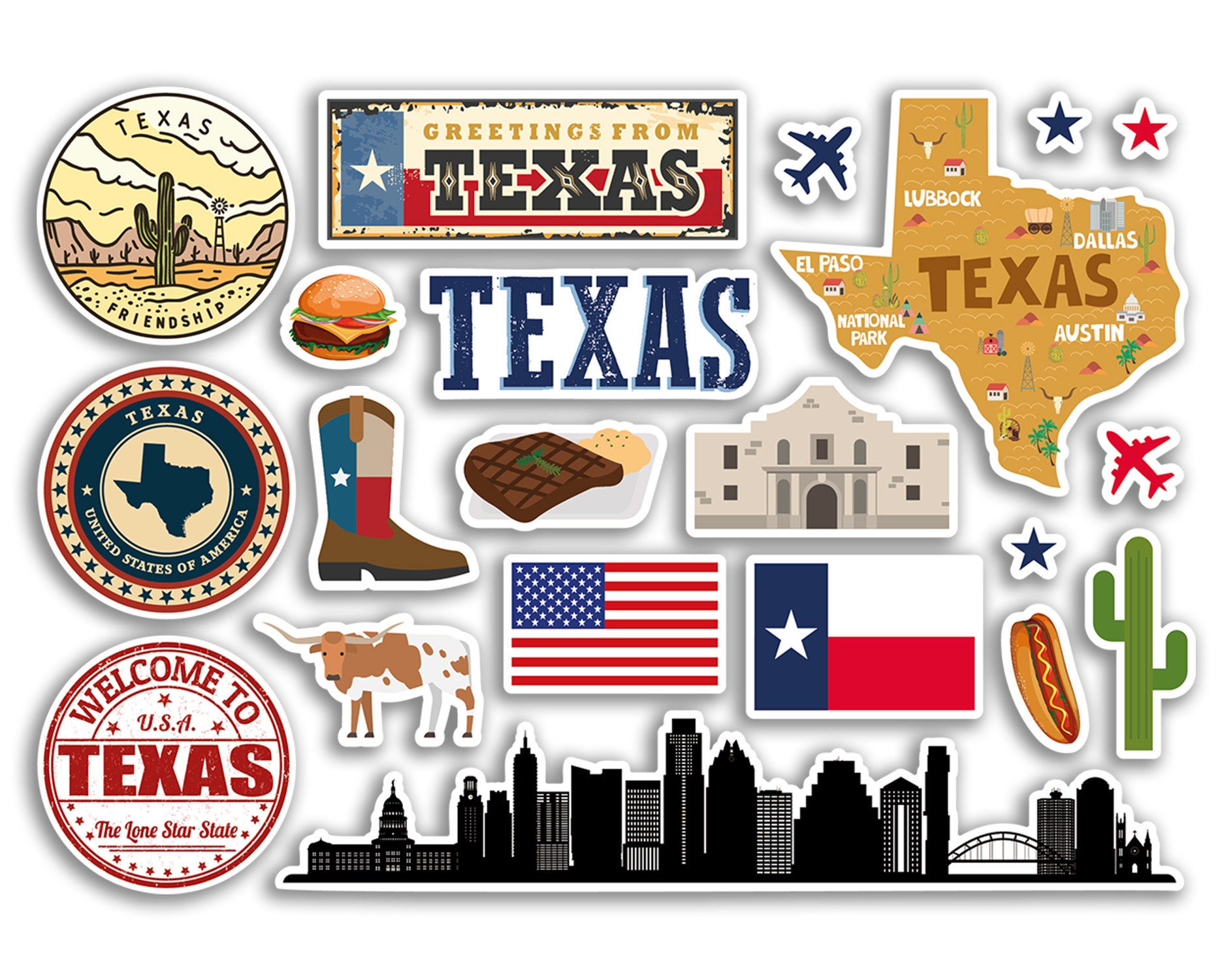 A5 Sticker Sheet Texas Landmarks Vinyl Stickers USA America