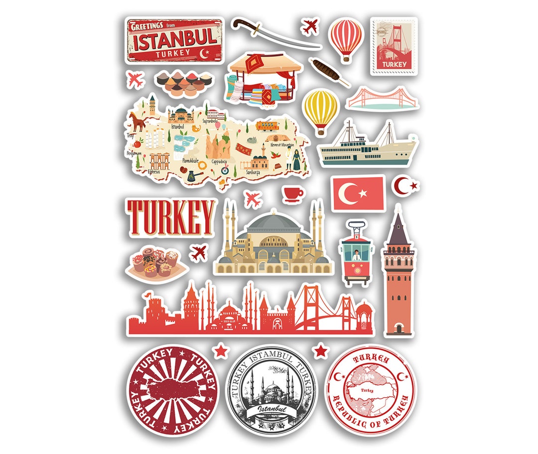 A4 Sticker Sheet Turkey Landmarks Vinyl Stickers - Turkish Istanbul Map ...