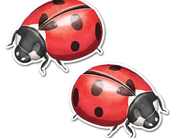 2 x 10cm Ladybird Vinyl Stickers - Ladybug Bug Insect Heart Cute Watercolour Style Decoration Scrapbook Label Sticker #83669