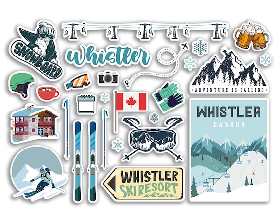 A5 Sticker Sheet Whistler Vinyl Stickers Canada Ski Resort Mountains  Snowboard Holiday Snow Travel Snow Sports Luggage Scrapbooking 79039 