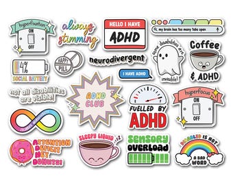 A4 Sticker Sheet ADHD Vinyl Stickers - Celebrate Neurodiversity Autistic Neurodivergent Awareness Hidden ADHD Disability Stickers #82475