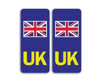 2 x UK Motorbike Numberplate Vinyl Stickers - Flag Abroad Travel Bike Vehicle Number Plate Europe Sticker - Size 24mm x 54mm #81663