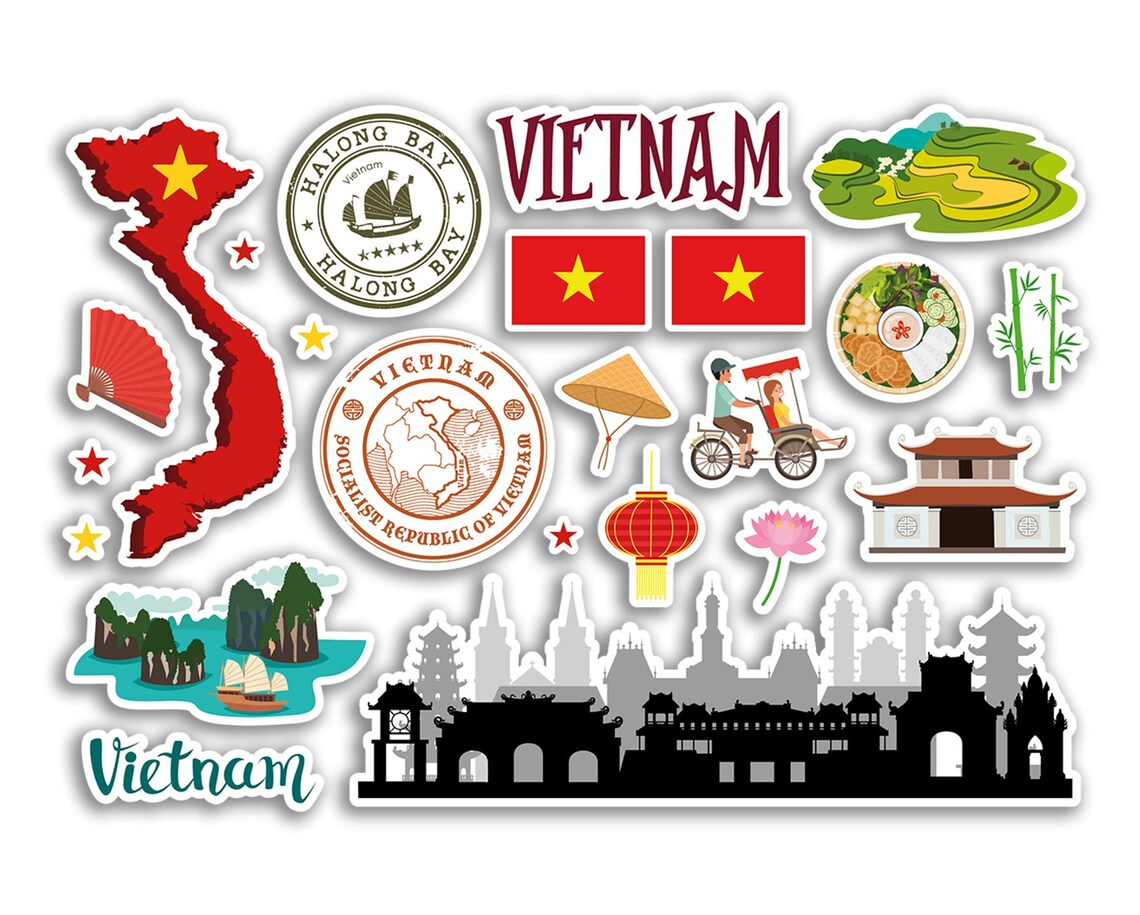A5 Sticker Sheet Vietnam Landmarks Vinyl Stickers - Vietnamese Map ...