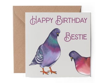 1 x carte de vœux - Joyeux anniversaire Bestie Best Friend Pigeons Pigeon Gift #0036