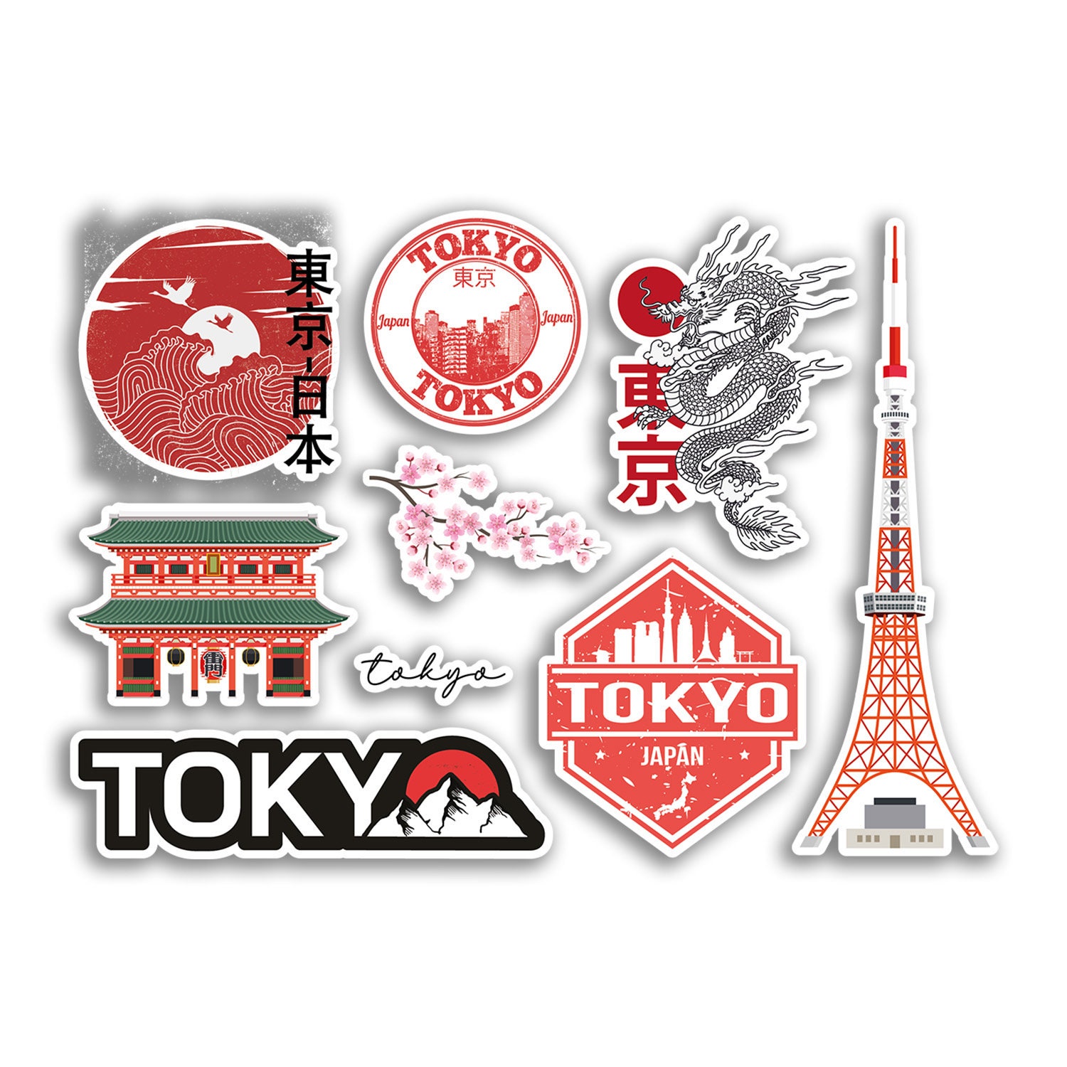 Japanese Storefront Sticker A5 Sticker Sheet Tokyo Landmarks Vinyl Stickers - Japan Japanese ...