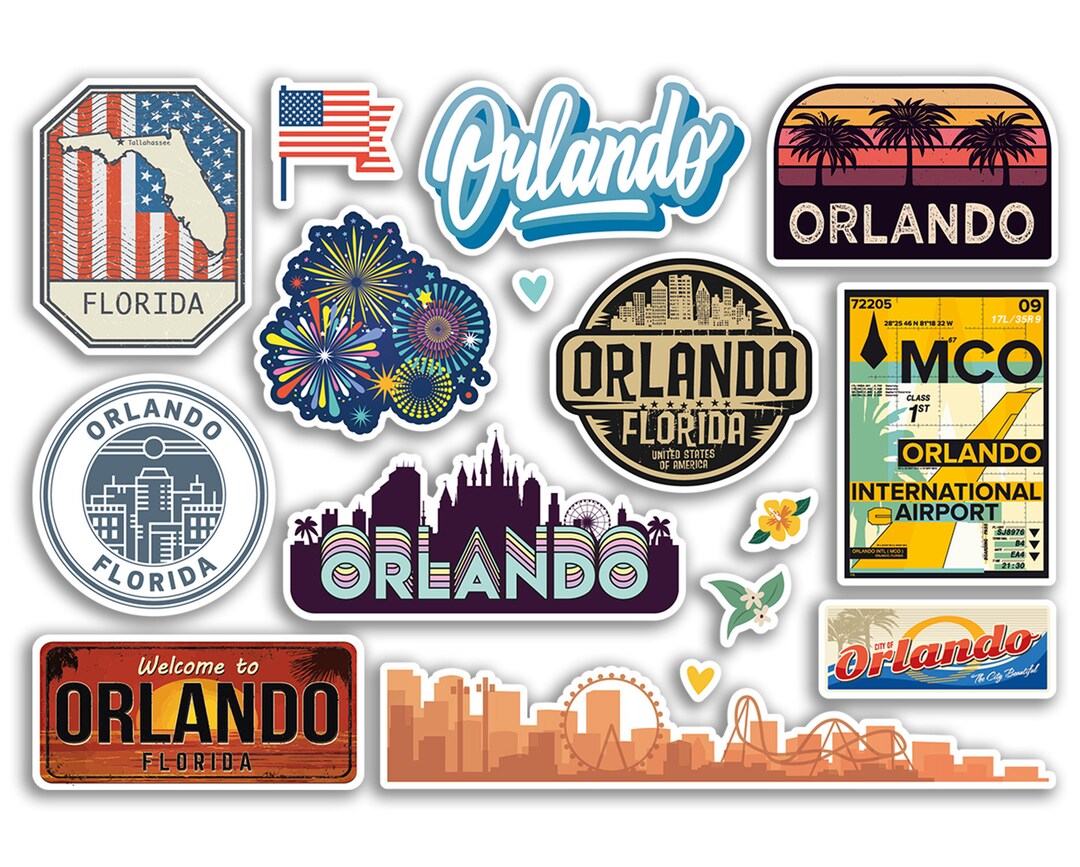 A5 Sticker Sheet Orlando Landmarks Vinyl Stickers - Florida USA