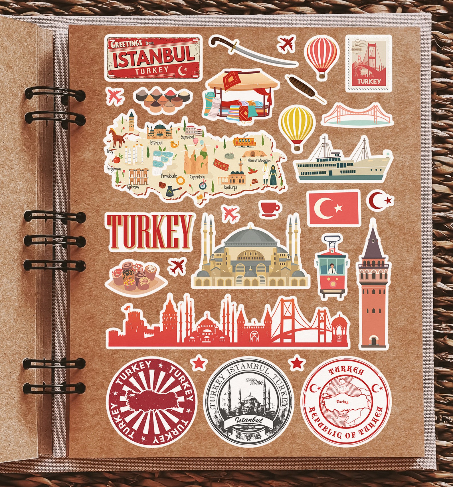 Turkce Sticker A4 Sticker Sheet Turkey Landmarks Vinyl Stickers - Turkish Istanbul Map ...