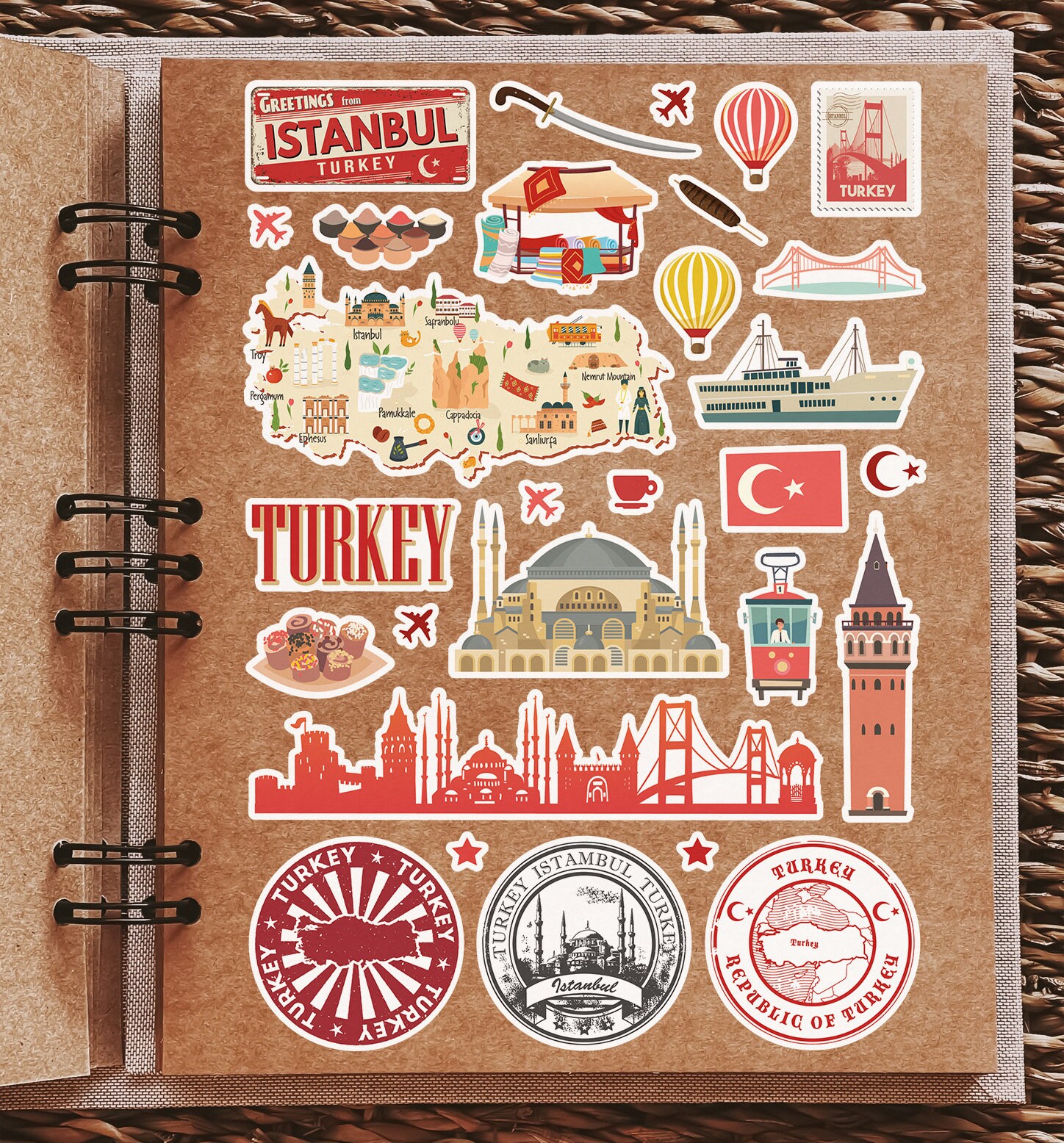 A4 Sticker Sheet Turkey Landmarks Vinyl Stickers - Turkish Istanbul Map ...