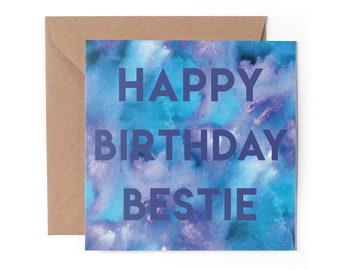 1 x carte de vœux - Joyeux anniversaire Bestie Best Friend Blue Purple Ink Art Tie Dye Gift #0276