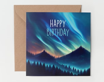 1 x wenskaart - Gelukkige verjaardag Aurora Borealis Polar Lights Art Gift #0079
