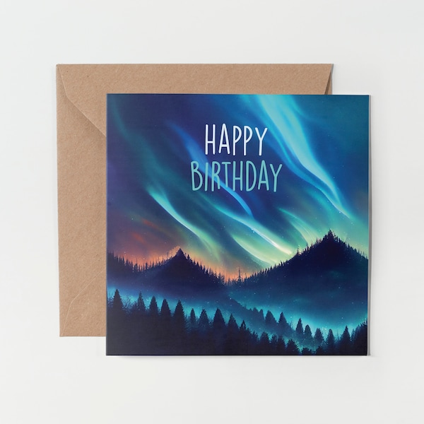 1 x cartão de felicitações - Feliz Aniversário Aurora Boreal Luzes Polares Presente de Arte #0079