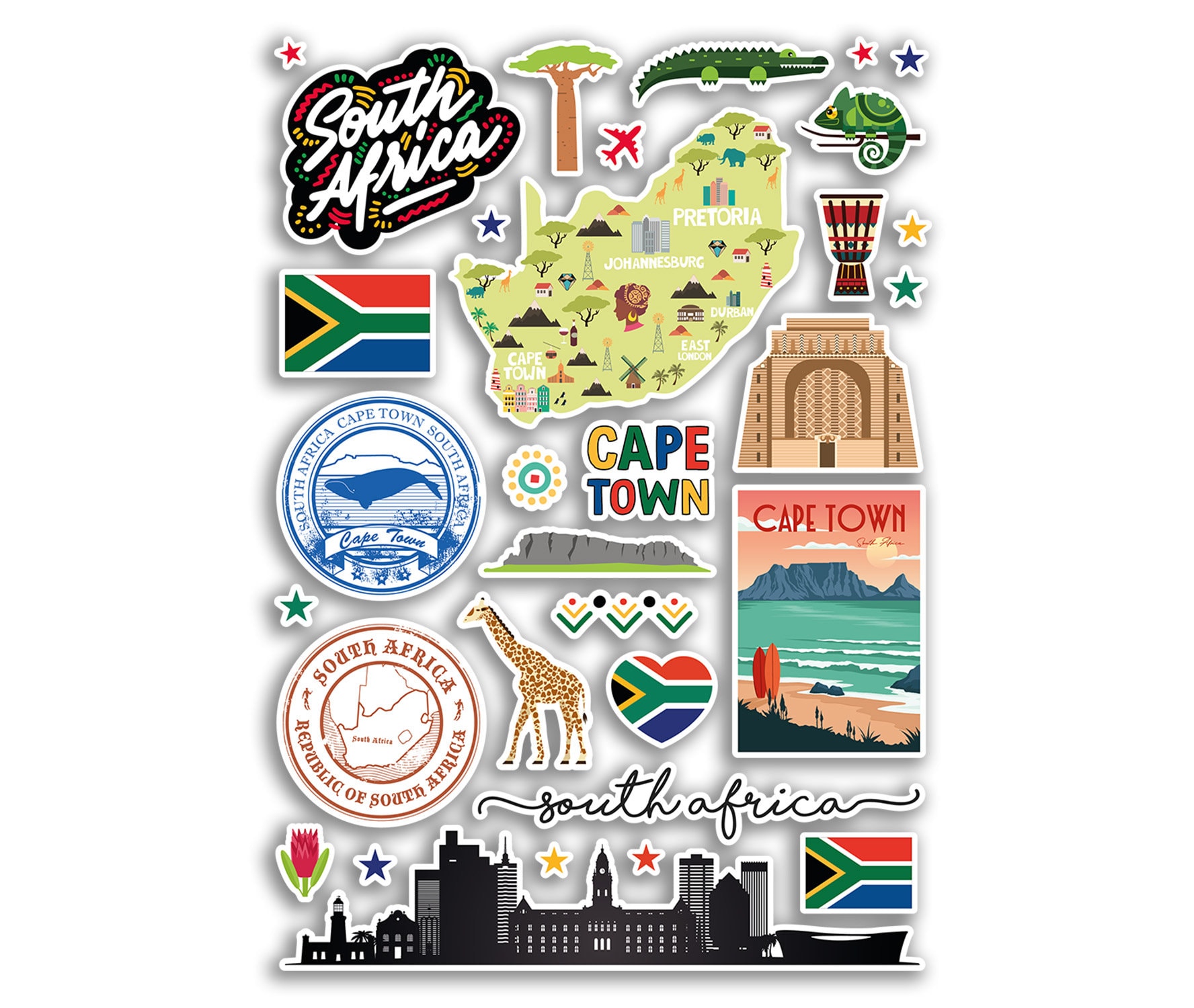 A4 Sticker Sheet South Africa Landmarks Vinyl Stickers - African City ...