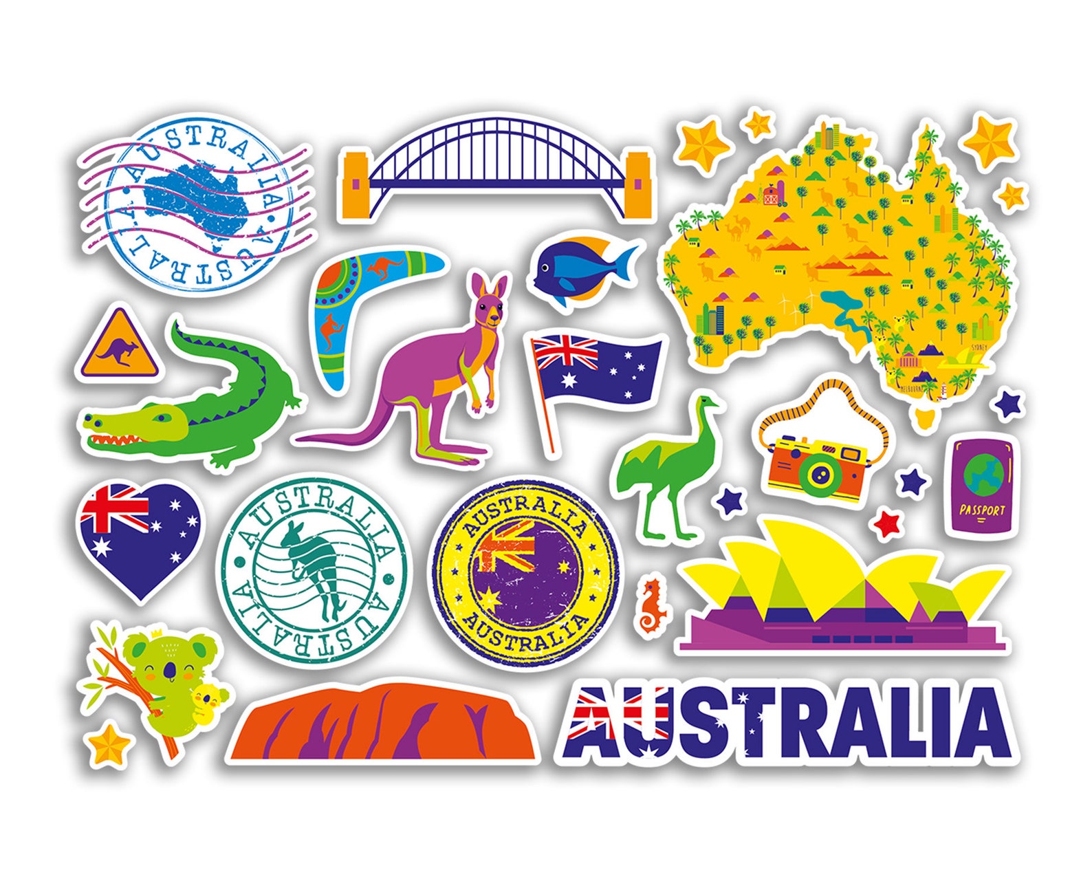 A5 Sticker Sheet Australia Landmarks Vinyl Stickers - Bright Australian ...