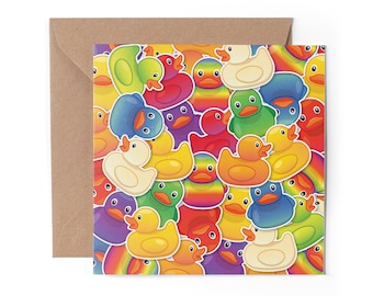 1 x Rubber Ducks Greeting Card - Colourful Toys Kids Bath Duckies Cute Duck Funny Novelty Anniversary Valentine's Birthday Friend #81567