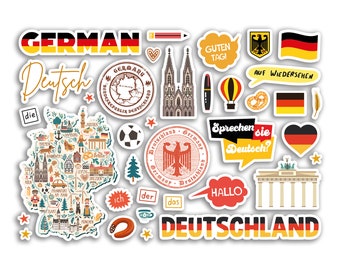 A5 Sticker Sheet German Vinyl Stickers - Deutschland Germany School Book Flag Map Landmarks Students Project Travel Holiday Scrapbook #81078