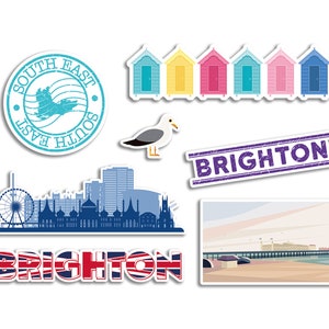 A5 Sticker Sheet Brighton Landmarks Vinyl Stickers - Hove Seaside Stamps Skyline Flag Travel Holiday City UK GB England Aesthetic #77520