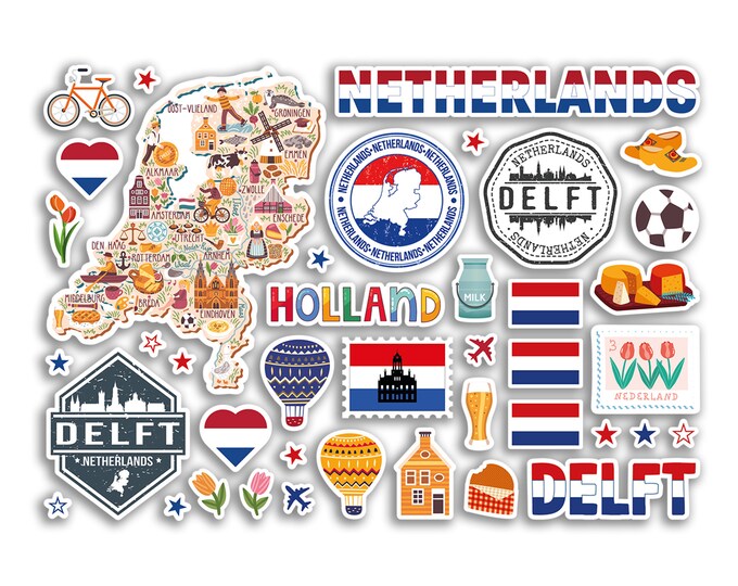 Dutch Sticker Design A5 Sticker Sheet Delft Landmarks Vinyl Stickers - Netherlands Dutch ...