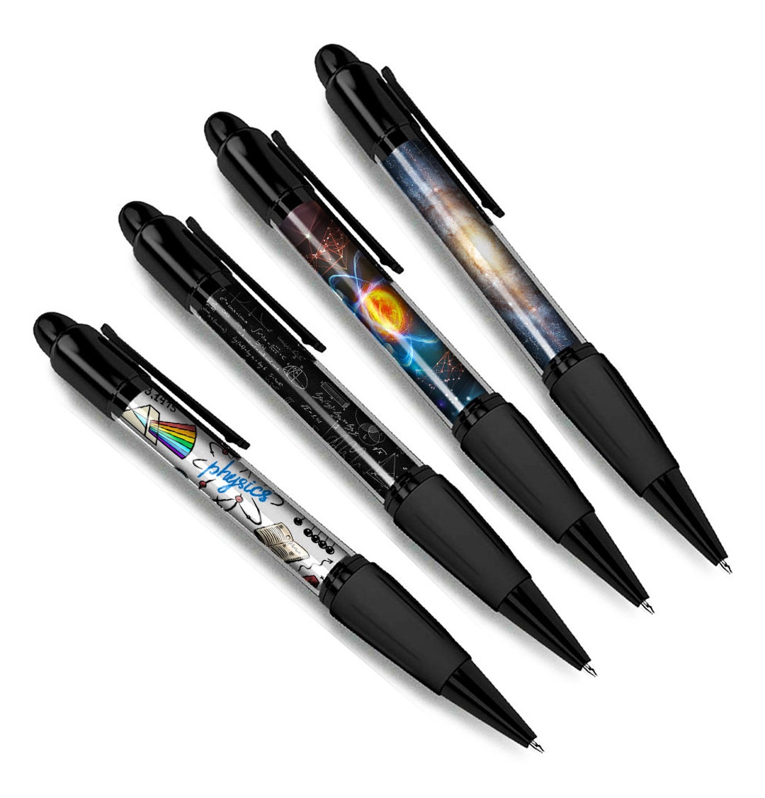 Set of 4 Physics Black Ballpoint Pens Science Space Universe Maths