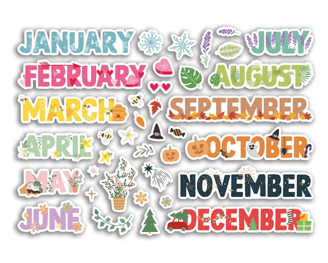 A5 Sticker Sheet Months Vinyl Stickers Month Monthly Pastel Scrapbook