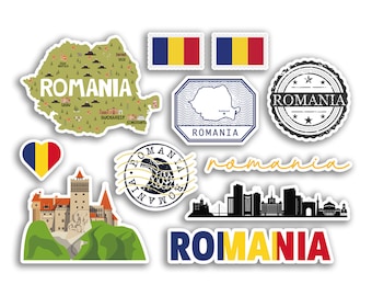A5 Sticker Sheet Romania Landmarks Vinyl Stickers - Romanian Map Airport Stamps Skyline Flag Travel Holiday Culture City Aesthetic #78484