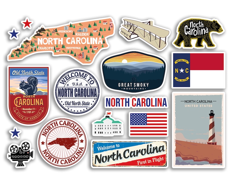 A5 Sticker Sheet North Carolina Landmarks Vinyl Stickers - USA States ...
