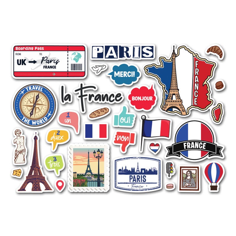 A5 Sticker Sheet France Landmarks Vinyl Stickers - Paris French Map ...