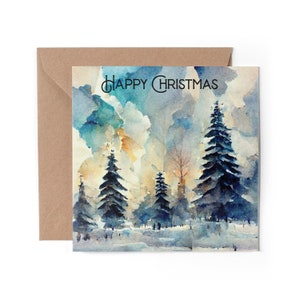1 x Greeting Card - Happy Christmas Watercolour Forest Art Pine Tree Gift #0006
