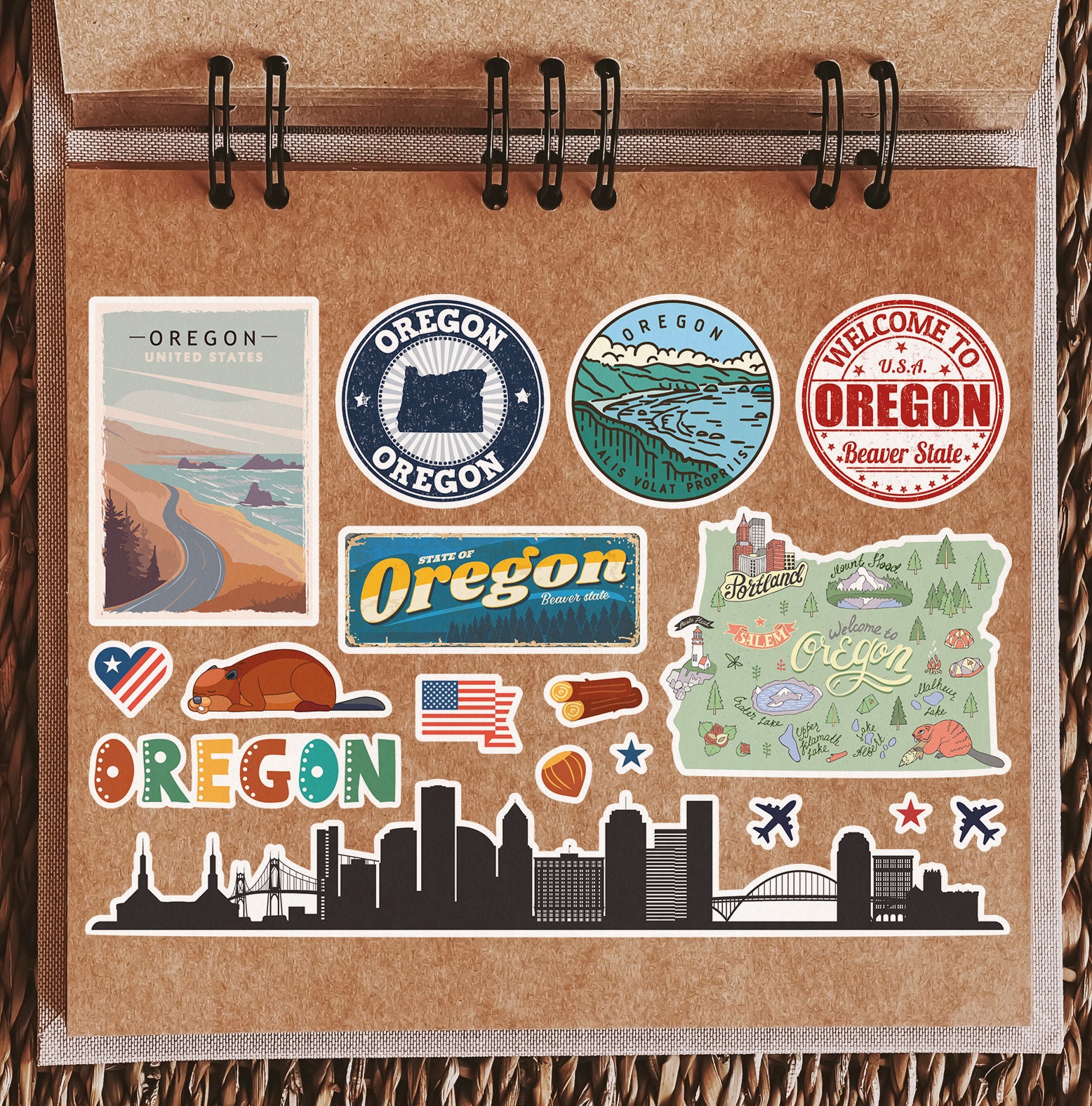 A5 Sticker Sheet Oregon Landmarks Vinyl Stickers - USA American States ...
