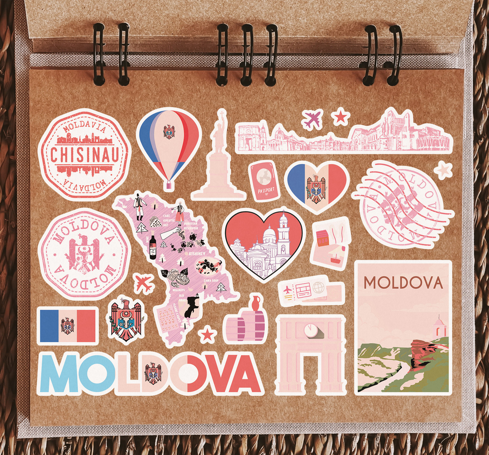 Hoja De Pegatinas A5 Moldavia Blue Landmarks Pegatinas De Vinilo - Moldavia Mapa Aeropuerto Sello Skyline Bandera Viaje Vacaciones País Estética # 80357 - España
