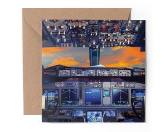 1 x Greeting Card - Flight Deck Cockpit Airplane Plane Pilot Birthday Thank You Friend Lover Fan Mum Dad Kids Gift #16297