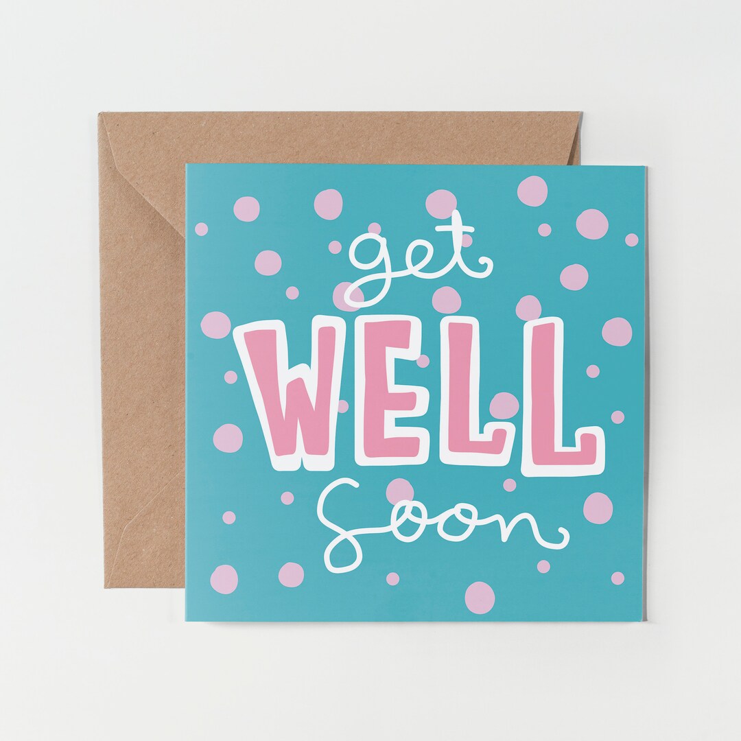 1 X Greeting Card Get Well Soon Cute Pink Dots Funky Gift 0207 Etsy UK