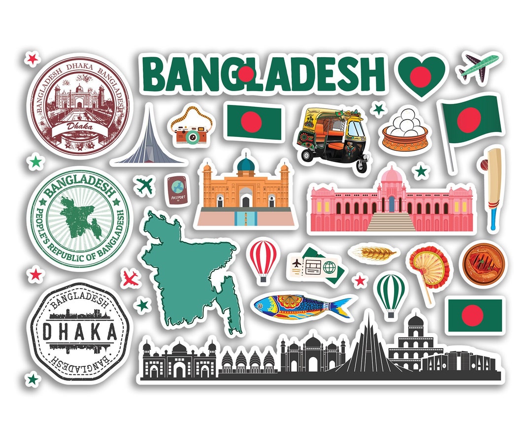 A5 Sticker Sheet Bangladesh Vinyl Stickers - Map Airport Stamps Skyline ...