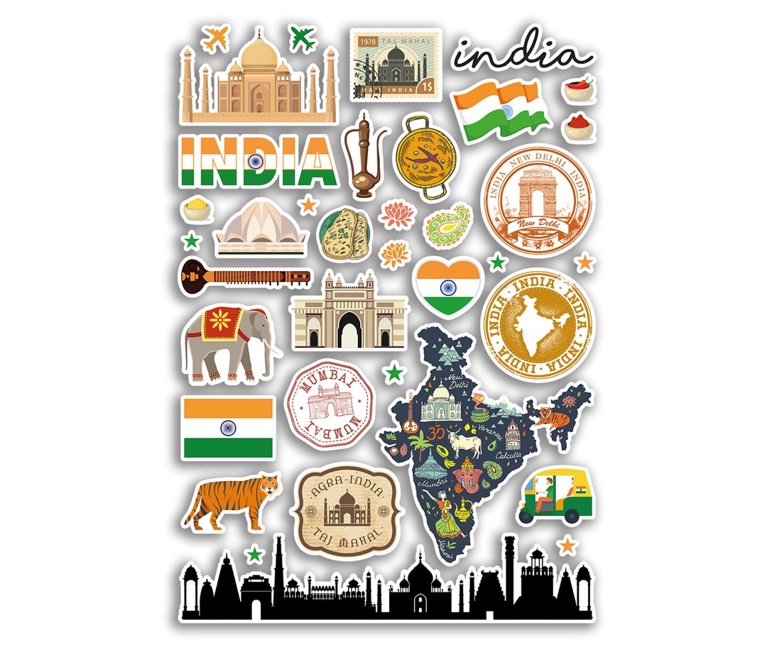 A4 Sticker Sheet India Landmarks Vinyl Stickers Indian Delhi City Map ...