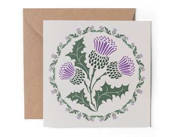 1 x carte de voeux - chardon écossais violet, art floral d'Écosse, cadeau d'anniversaire de Noël #70796