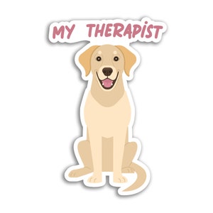 2 x 10cm Therapist Dog Vinyl Stickers - Golden Labrador Retriever Cartoon Illustration Puppy Animals Pets Support Laptop Home Sticker #79883