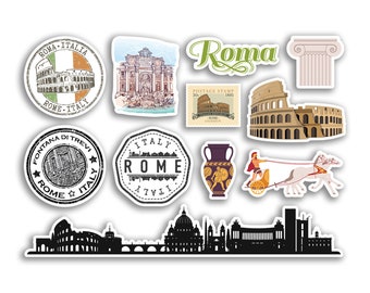 A5 Sticker Sheet Rome Landmarks Vinyl Stickers - Roma Italy Italian Art City Map Stamp Skyline Travel Holiday Culture Aesthetic #78510