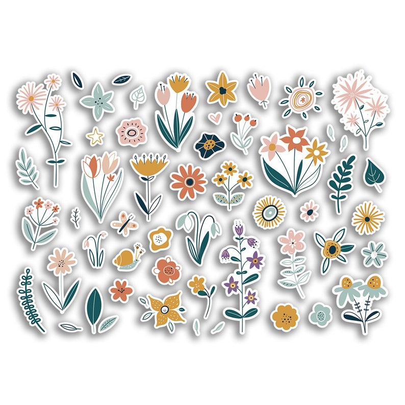 A4 Sticker Sheet Aesthetic Flowers Vinyl Stickers - Yellow Floral ...