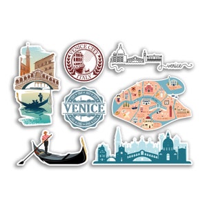 A5 Sticker Sheet Venice Landmarks Vinyl Stickers - Gondola Italy Italian Art City Map Stamp Skyline Travel Holiday Culture Aesthetic #78507 image 1