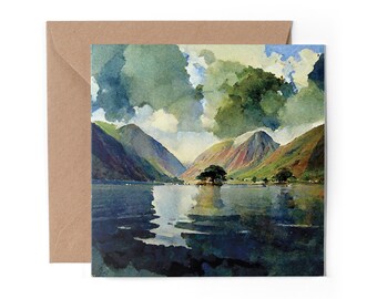 1 x Greeting Card - Wastwater Lake District England Watercolour Art Wast Water Gift #0020