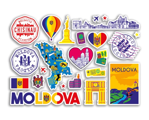 A5 Sticker Sheet Moldova Landmarks Vinyl Stickers - Bright Moldovan Map Airport Stamp Skyline Flag Travel Holiday Country Aesthetic #80359