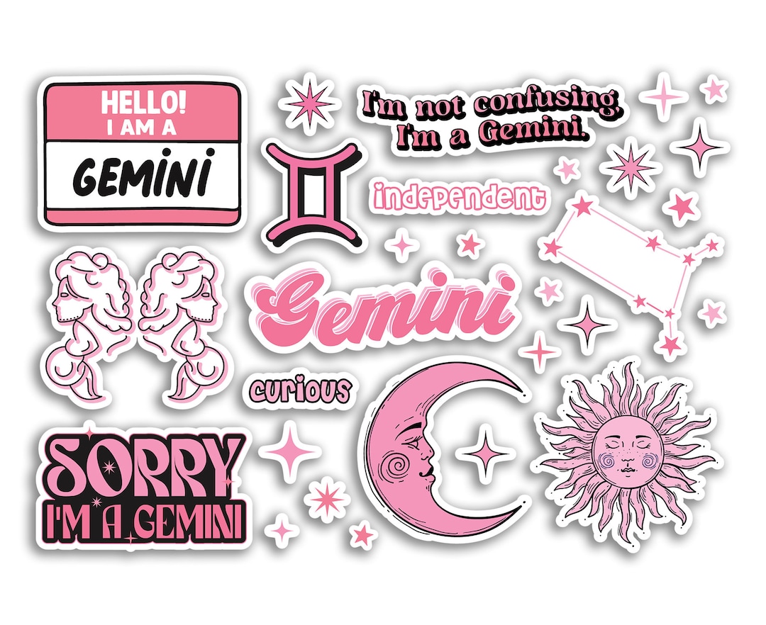 Traits Sticker A5 Sticker Sheet Gemini Vinyl Stickers - Pink Zodiac Star Sign ...