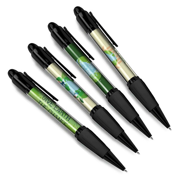 Set de 4 Save the Planet Black Ballpoint Pens - Earth Activist Environnement Friendly Voyage Hobby Garçons Filles Hommes Femmes Thème Stylo Cadeau #79407