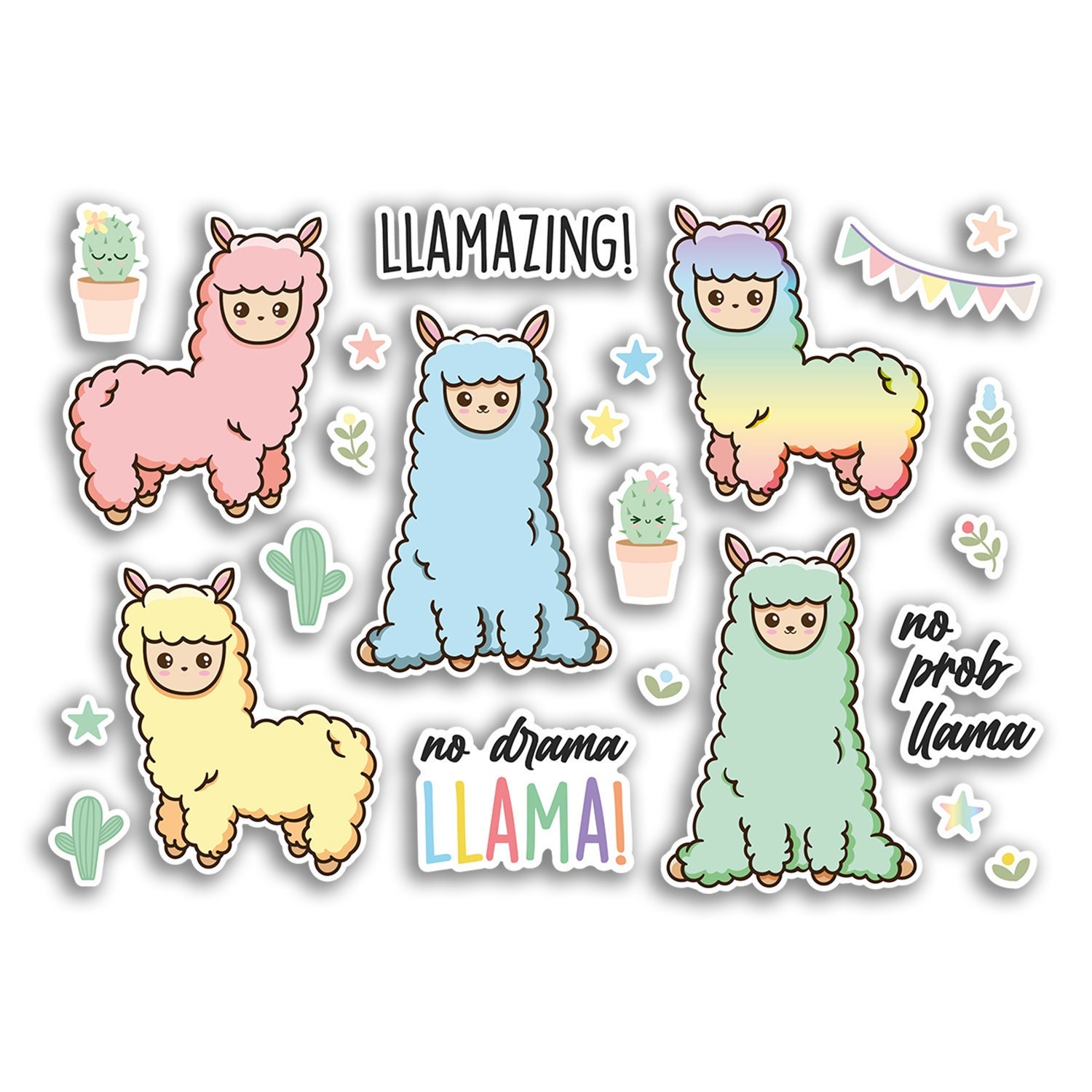 A4 Sticker Sheet Cute Llama Vinyl Stickers Alpaca Animal Peru