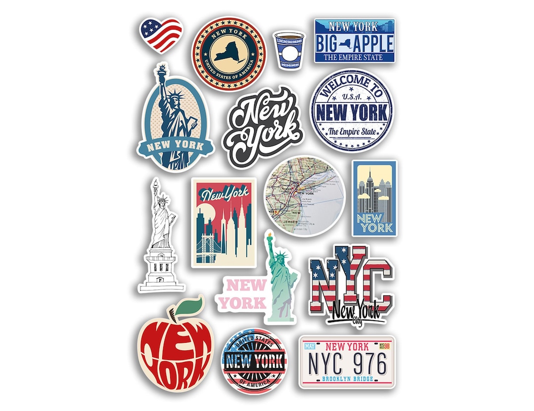 A4 Sticker Sheet New York Landmarks Vinyl Stickers NYC America City Map